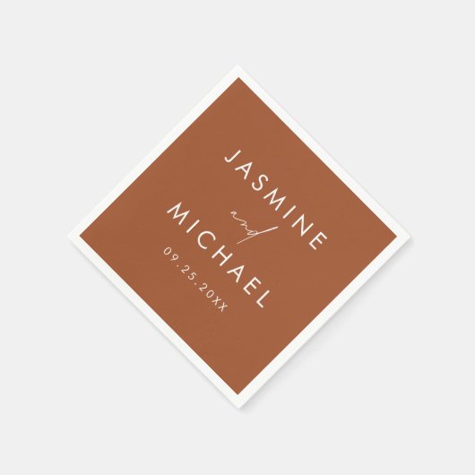 Moderne Script Terracotta Wedding Serviette (Ecke)