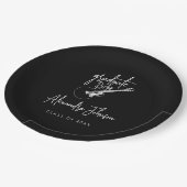 Moderne Script Trendy Guitar Graduation Party Pappteller (Schrägansicht)