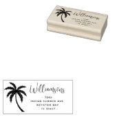 Moderne Script Tropical Palm Tree Rücksendeadresse Gummistempel (Stempel)