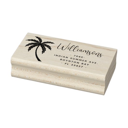 Moderne Script Tropical Palm Tree Rücksendeadresse Gummistempel (Stempel)