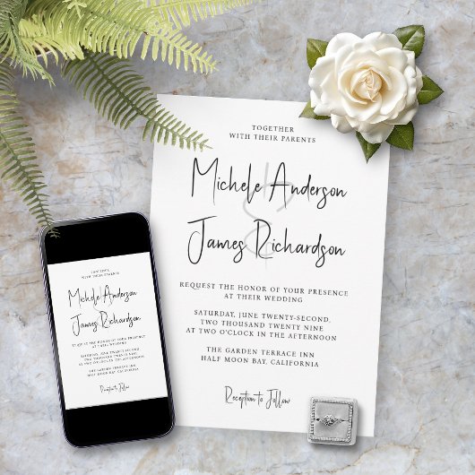 Moderne Script Typografie Minimale Hochzeit Einladung