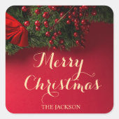 Moderne Script Typografie Red Frohe Weihnachten Quadratischer Aufkleber (Vorderseite)