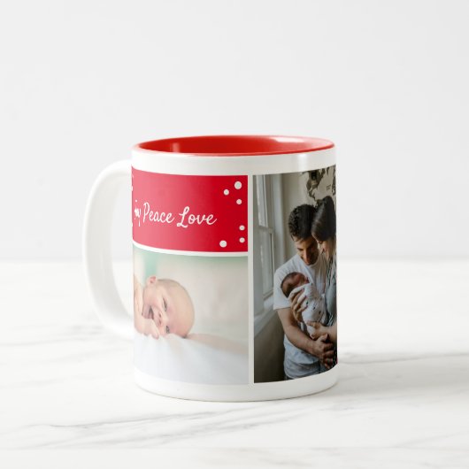 Moderne Script Typografie Weihnachten Rotes Foto Zweifarbige Tasse (Vorderseite Links)