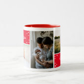 Moderne Script Typografie Weihnachten Rotes Foto Zweifarbige Tasse (Mittel)