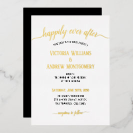 Moderne Script Typografy Black Gold Wedding Folieneinladung