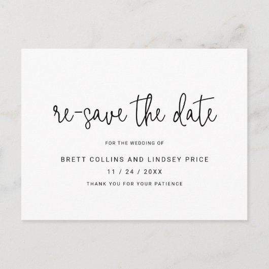 Moderne Script Typografy Wedding ist Save the Date Ankündigungspostkarte (Vorderseite)