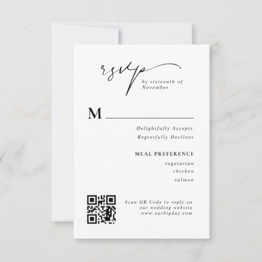 Moderne Script UAWG QR Code Wedding Response Card RSVP Karte (Vorderseite)
