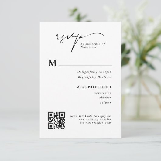 Moderne Script UAWG QR Code Wedding Response Card RSVP Karte (Stehend Vorderseite)