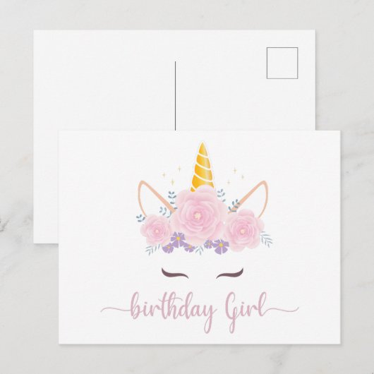 Moderne Script Unicon Birthday Girl Postkarte (Vorne/Hinten)