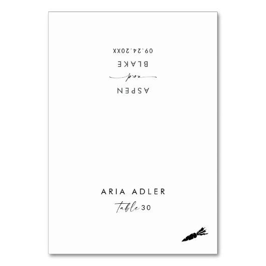 Moderne Script Veggie Menu Option Platzkarten Tischnummer (Vorderseite)