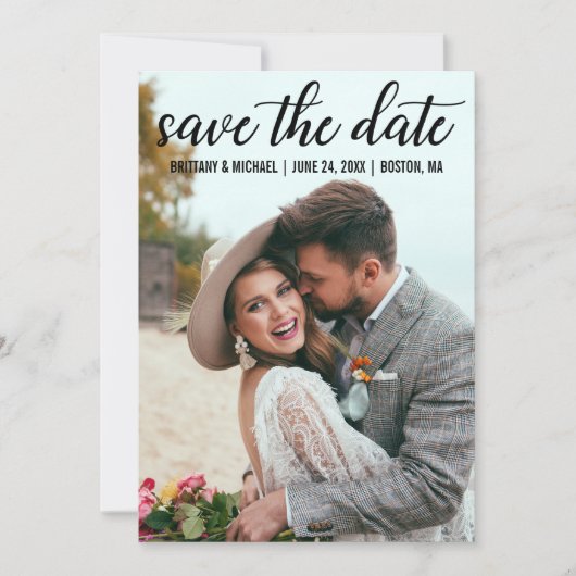 Moderne Script-Verlobung Save the Date Foto BT Einladung (Vorderseite)