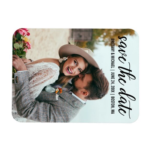 Moderne Script-Verlobung Save the Date Foto BT Magnet (Horizontal)