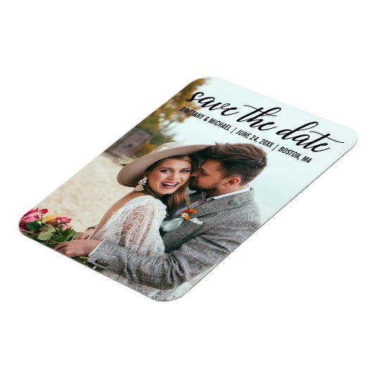Moderne Script-Verlobung Save the Date Foto BT Magnet (Linke Seite)
