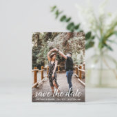 Moderne Script-Verlobung Save the Date Foto Postkarte (Stehend Vorderseite)