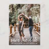 Moderne Script-Verlobung Save the Date Foto Postkarte (Vorderseite)