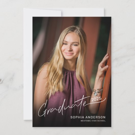 Moderne Script Voll Foto Graduation Party Einladung (Vorderseite)