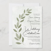 Moderne Script Watercolor Sage Grüne Hochzeit Einladung (Vorderseite)