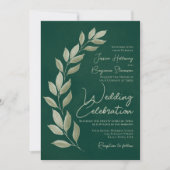 Moderne Script Watercolor Smaragdgrüne Hochzeit Einladung (Vorderseite)