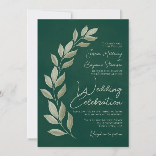 Moderne Script Watercolor Smaragdgrüne Hochzeit Einladung (Vorderseite)