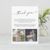 Moderne Script Wedding 2 Fotos Danke Karte (Stehend Vorderseite)