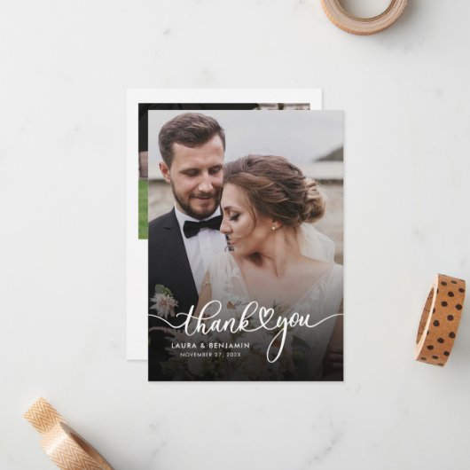 Moderne Script Wedding 2 Fotos Danke Karte (Vorderseite/Rückseite Beispiel)