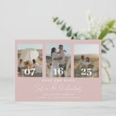 Moderne Script Wedding Collage Blush Pink Save The Date (Stehend Vorderseite)