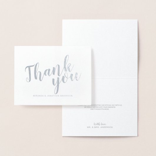 Moderne Script Wedding Danke Silver Folienkarte (Anzeige)
