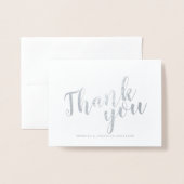 Moderne Script Wedding Danke Silver Folienkarte (Vorderseite mit Umschlag)