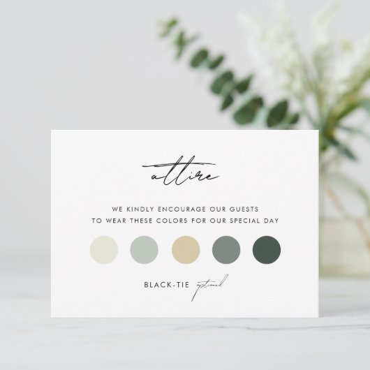 Moderne Script Wedding Gast Kleid Code Card Begleitkarte (Stehend Vorderseite)