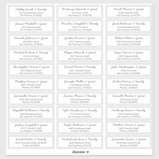 Moderne Script Wedding Guest Names Adresse Aufkleber (Blatt)