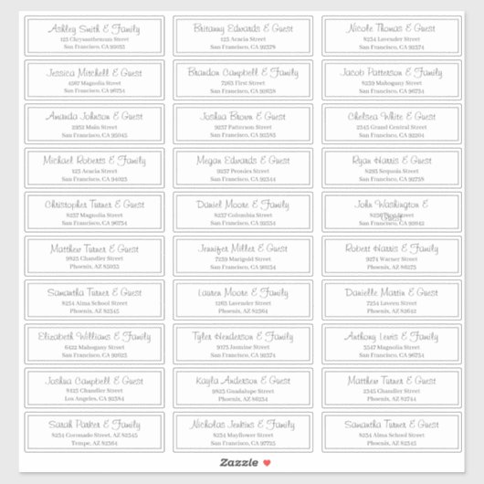 Moderne Script Wedding Guest Names Adresse Aufkleber (Blatt)