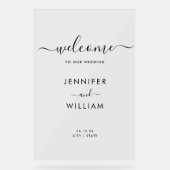 Moderne Script Wedding Party Willkommen Black Acrylschild (Vorderseite)