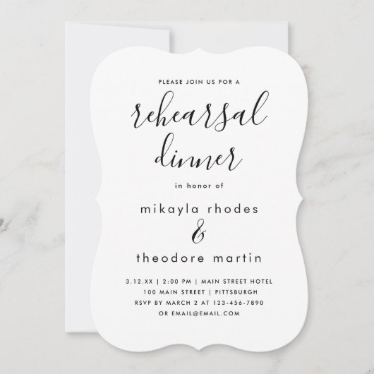 Moderne Script Wedding Probe Dinner Card Einladung (Vorderseite)