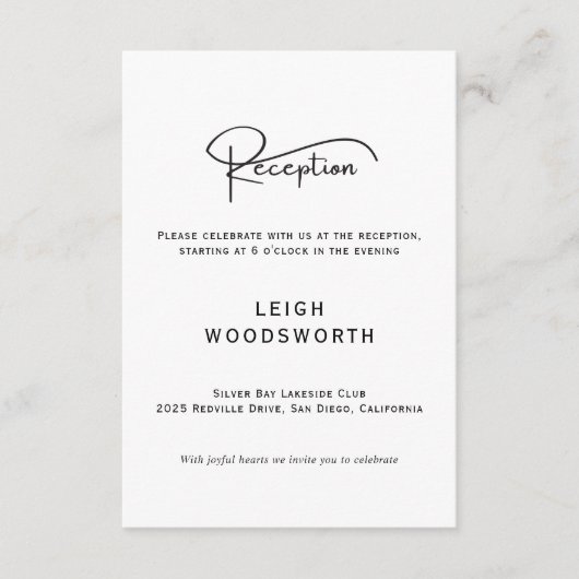 Moderne Script Wedding Reception Card Begleitkarte (Vorderseite)