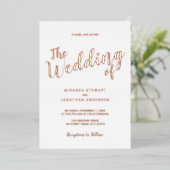 Moderne Script Wedding Rose Gold Foil Einladung (Stehend vorne)