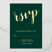 Moderne Script Wedding RSVP Smarald und Gold Folieneinladung (Vorderseite)