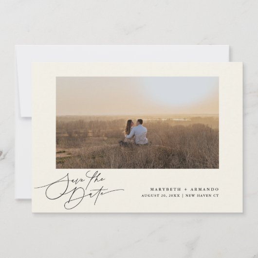 Moderne Script Wedding Website Ivory Foto Save The Date (Vorderseite)