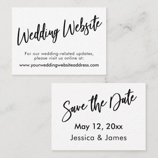 Moderne Script Wedding Website, Save the Date Card Visitenkarte (Vorne/Hinten)