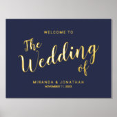 Moderne Script Wedding Welcome Navy und Gold Foliendrucke (Vorderseite)