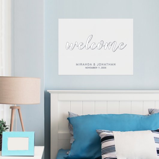 Moderne Script Wedding Welcome Silver Foliendrucke (In Situ (Schlafzimmer))