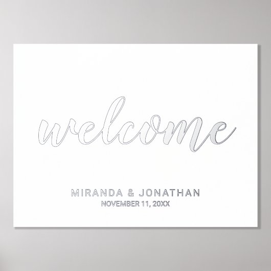 Moderne Script Wedding Welcome Silver Foliendrucke (Vorderseite)