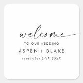 Moderne Script Wedding Welcome Square Sticker (Vorderseite)