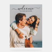 Moderne Script Wedding Willkommen Acrylschild (Vorderseite)