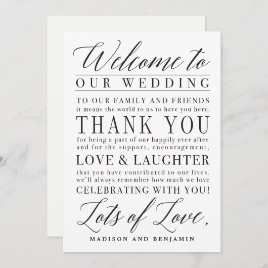 Moderne Script Wedding Willkommen Dankeschön Brief Dankeskarte (Vorne/Hinten)