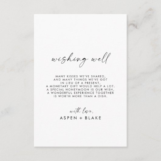 Moderne Script Wedding Wishing Well Card Begleitkarte (Vorderseite)