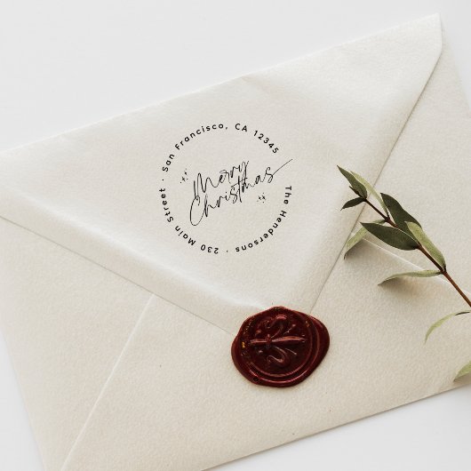Moderne Script Weihnachts-Runde Rücksendeadresse Gummistempel