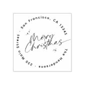 Moderne Script Weihnachts-Runde Rücksendeadresse Gummistempel (Prägung)