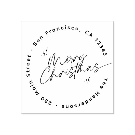 Moderne Script Weihnachts-Runde Rücksendeadresse Gummistempel (Prägung)