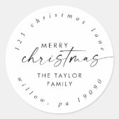 Moderne Script Weihnachtszirkulation Rücksendeadre Runder Aufkleber (Vorderseite)