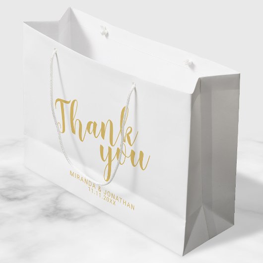 Moderne Script White and Gold Gastgeschenk Hochzei Große Geschenktüte